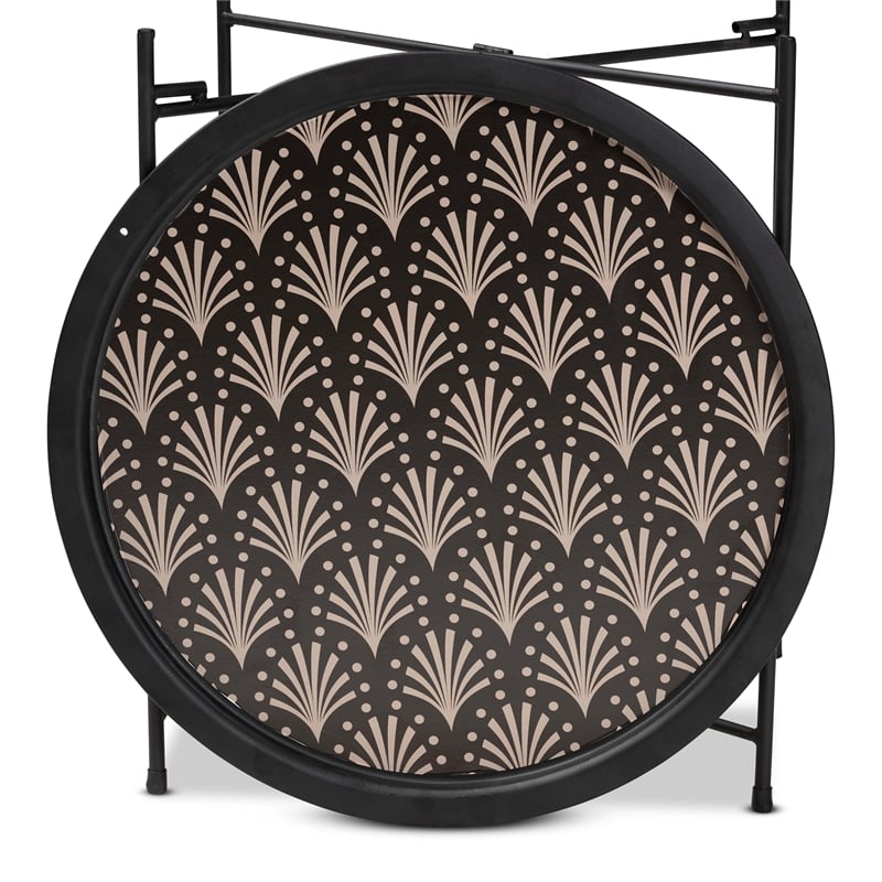 Pemberly Row Black Metal Plant Stand with Floral Pattern Top