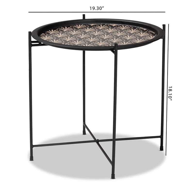 Pemberly Row Black Metal Plant Stand with Floral Pattern Top