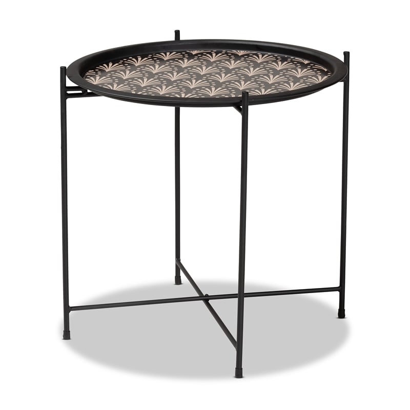 Pemberly Row Black Metal Plant Stand with Floral Pattern Top