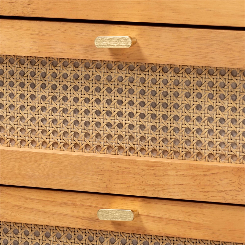 Pemberly Row Jenn Japandi Style 4-Drawer Chest in Golden Brown