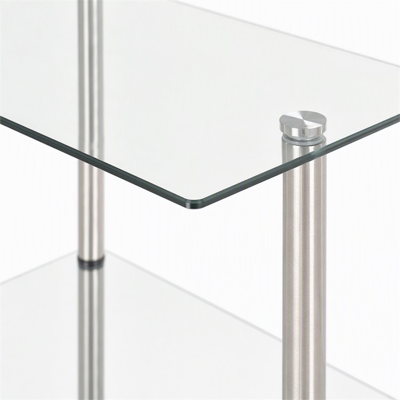 Pemberly Row Three-Tier End Table in Tempered Clear Glass and Steel
