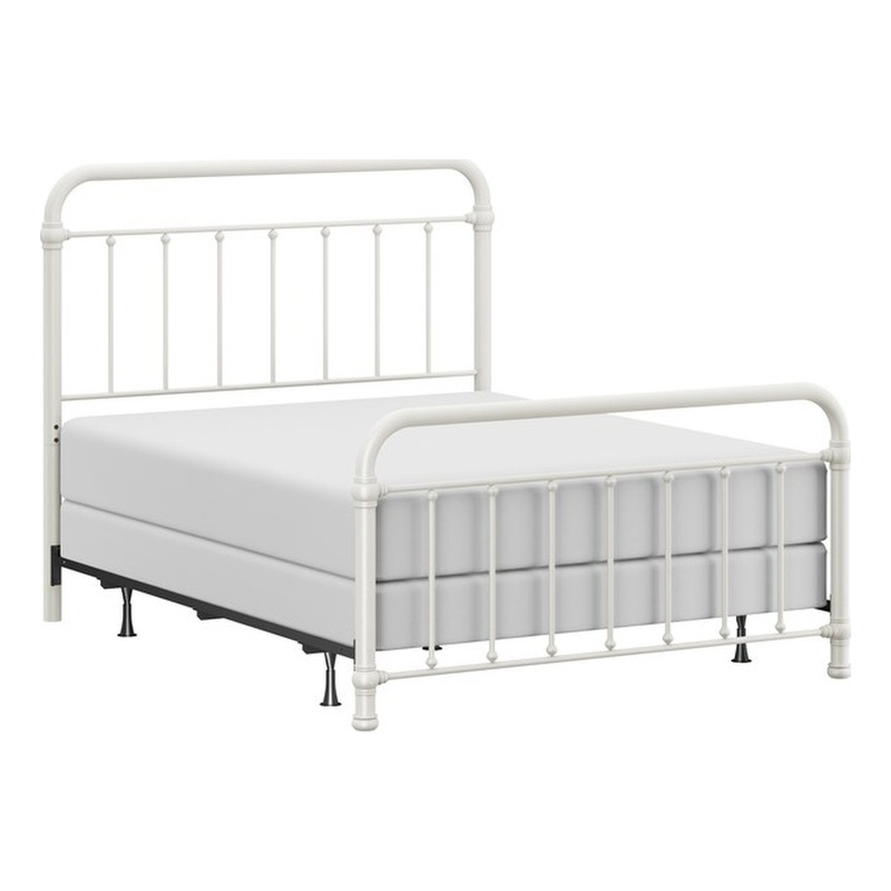 Pemberly Row Queen Metal Spindle Panel Bed in Soft White Finish