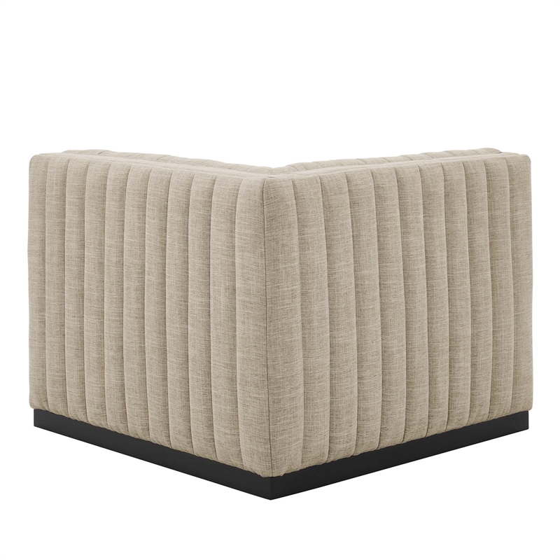 Pemberly Row Modern Channel Tufted Fabric Right Corner Chair in Beige