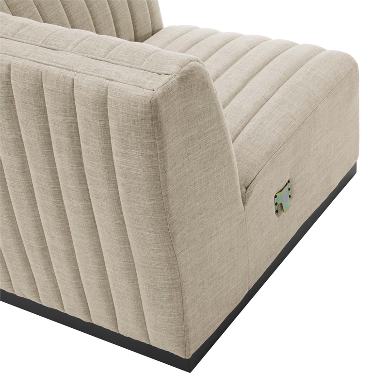 Pemberly Row Modern Channel Tufted Fabric Right Corner Chair in Beige