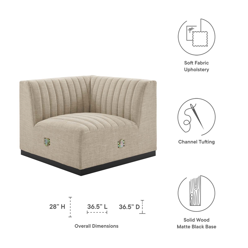 Pemberly Row Modern Channel Tufted Fabric Right Corner Chair in Beige