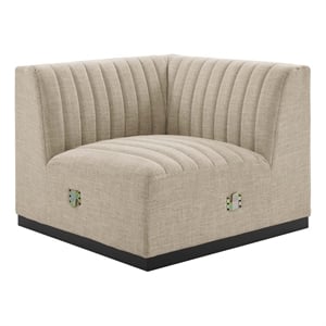 Pemberly Row Modern Channel Tufted Fabric Right Corner Chair in Beige