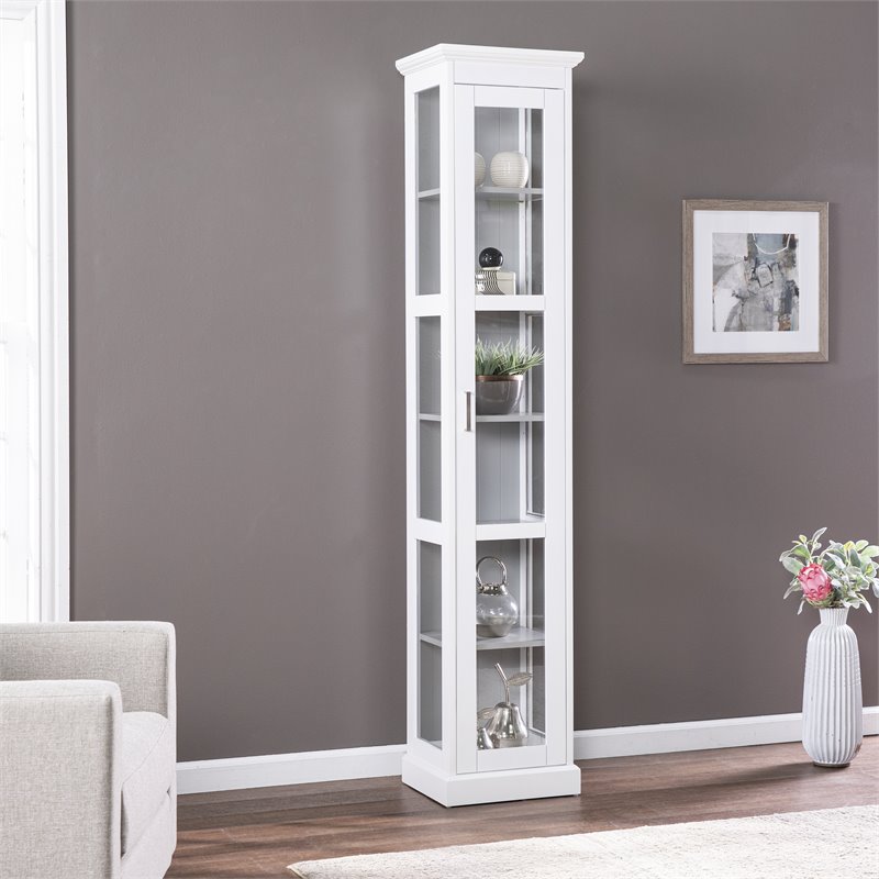 Pemberly Row Tall Wood Curio Cabinet with Glass Door in White