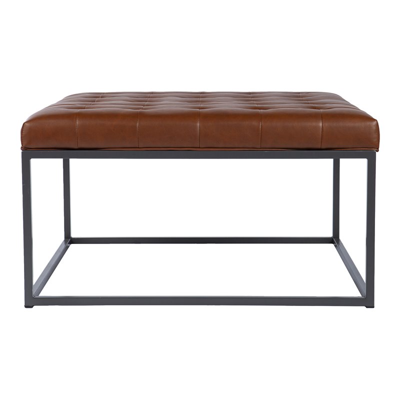 Pemberly Row Leather Upholstered Cocktail Ottoman in Brown and Gray
