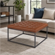 Pemberly Row Leather Upholstered Cocktail Ottoman in Brown and Gray