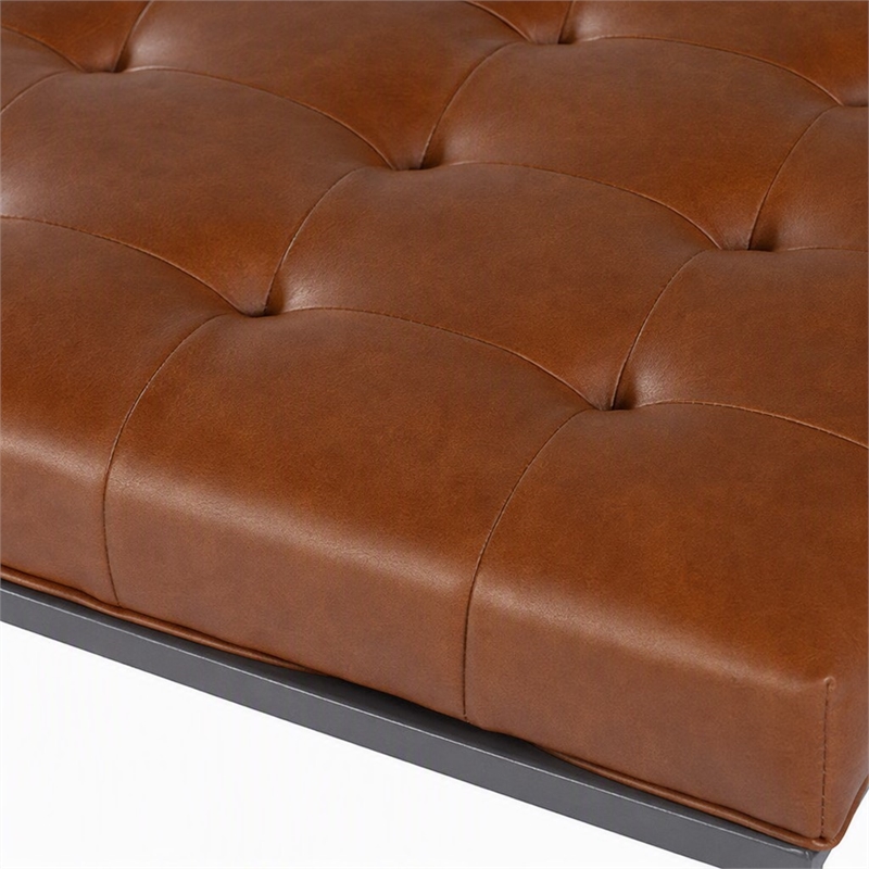 Pemberly Row Leather Upholstered Cocktail Ottoman in Brown and Gray