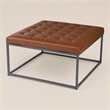 Pemberly Row Leather Upholstered Cocktail Ottoman in Brown and Gray