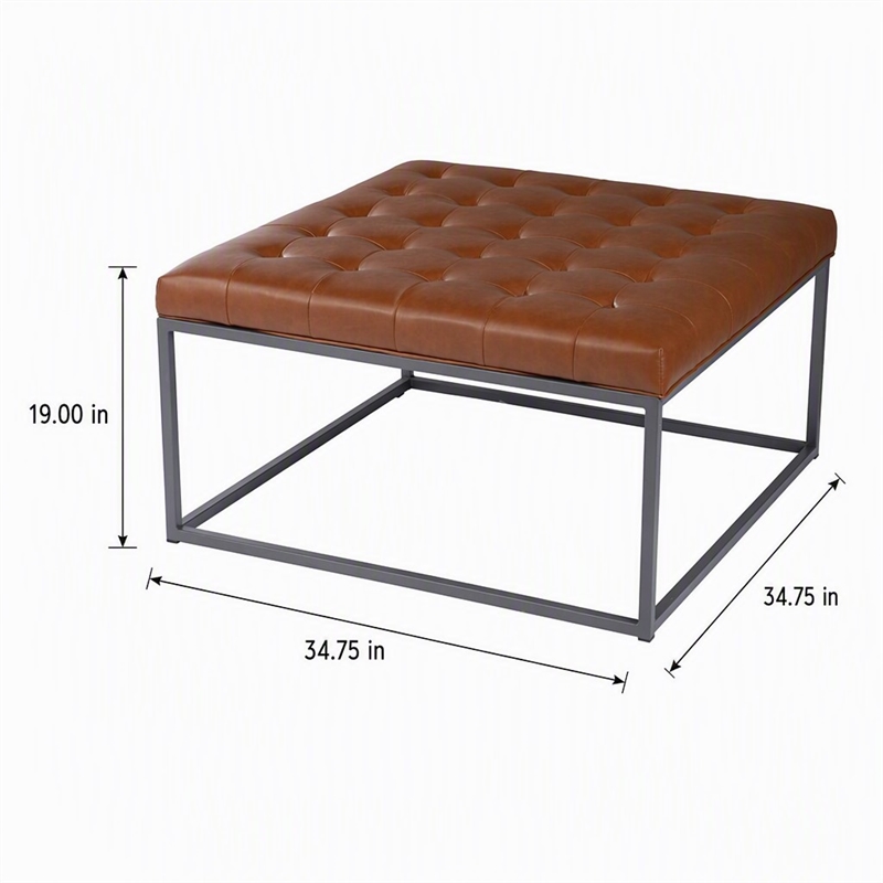 Pemberly Row Leather Upholstered Cocktail Ottoman in Brown and Gray