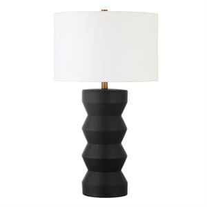 Pemberly Row 15&quot Black Ceramic Table Lamp with White Linen Drum Shade