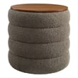Pemberly Row Round Boucle Storage Ottoman in Pebble Fabric