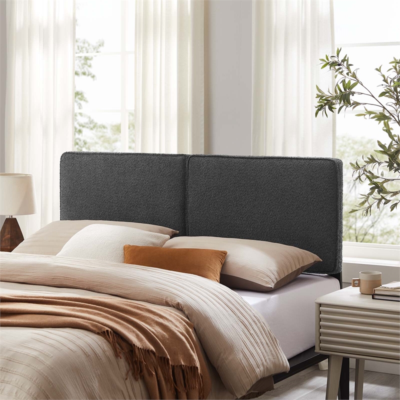 Pemberly Row Boucle Fabric Queen Headboard with Wood Legs in Slate