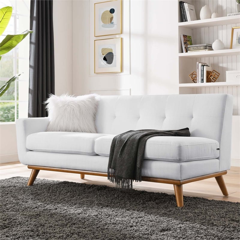 Pemberly Row Left-Arm Upholstered Fabric Loveseat with Wood Frame in White