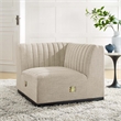Pemberly Row Modern Channel Tufted Left Corner Chair in Beige Textile