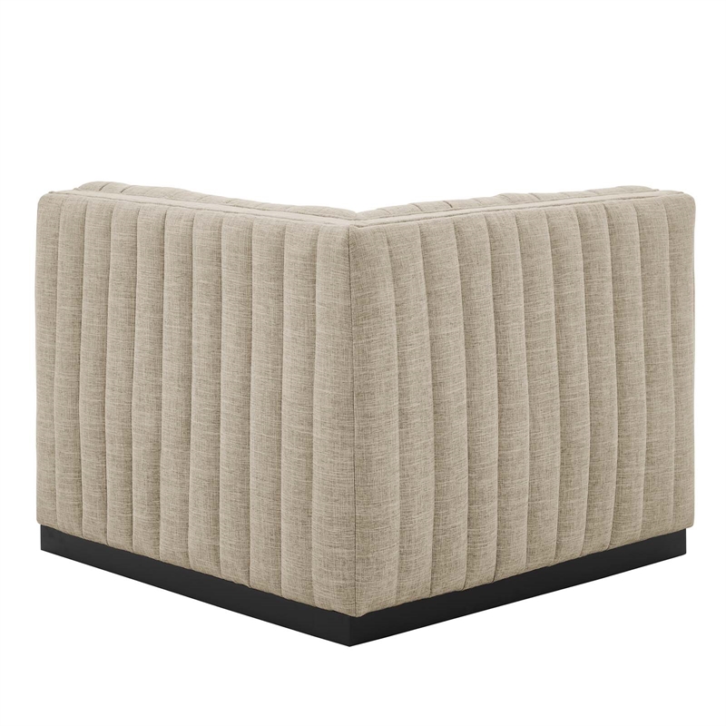 Pemberly Row Modern Channel Tufted Left Corner Chair in Beige Textile