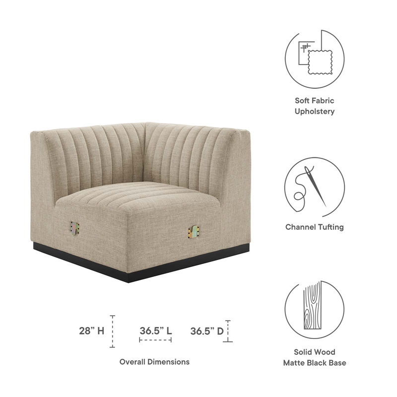 Pemberly Row Modern Channel Tufted Left Corner Chair in Beige Textile