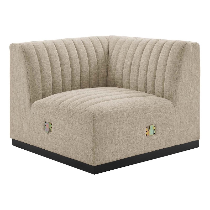 Pemberly Row Modern Channel Tufted Left Corner Chair in Beige Textile