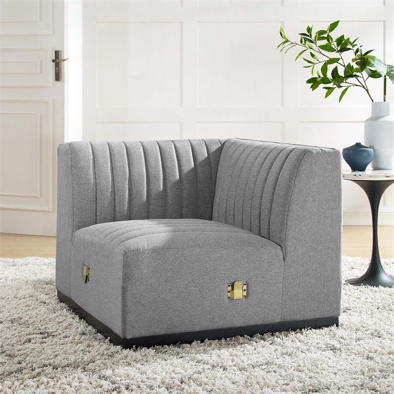 Pemberly Row Modern Channel Tufted Left Corner Chair in Gray Textile