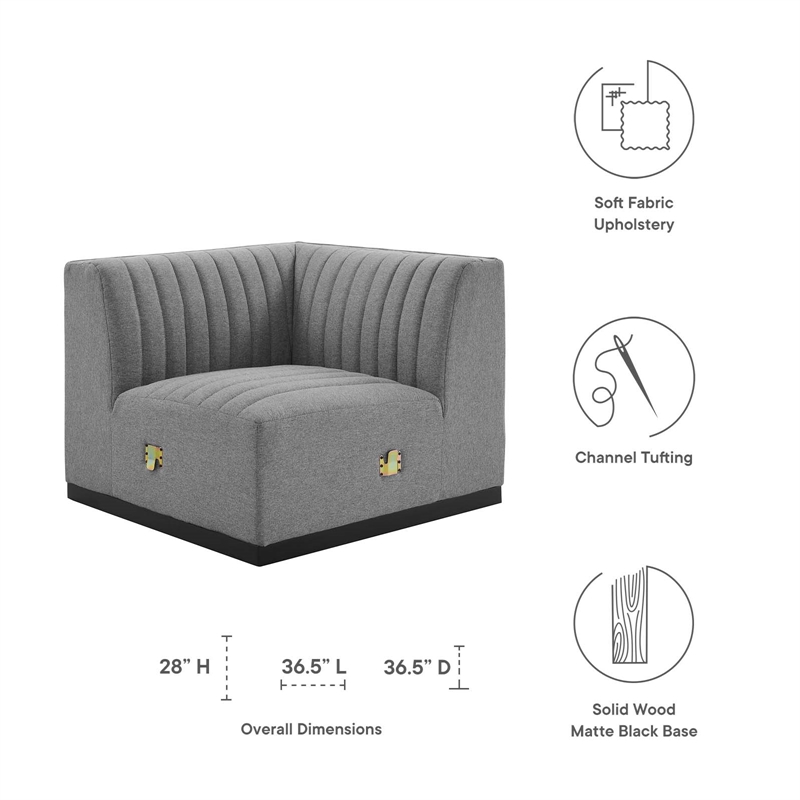 Pemberly Row Modern Channel Tufted Left Corner Chair in Gray Textile
