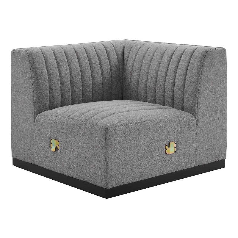 Pemberly Row Modern Channel Tufted Left Corner Chair in Gray Textile