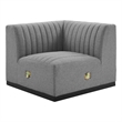 Pemberly Row Modern Channel Tufted Left Corner Chair in Gray Textile