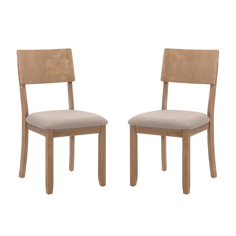 Pemberly Row Set of 2 Dining Chairs Wood with Cotton-Linen Gray Wash Finish