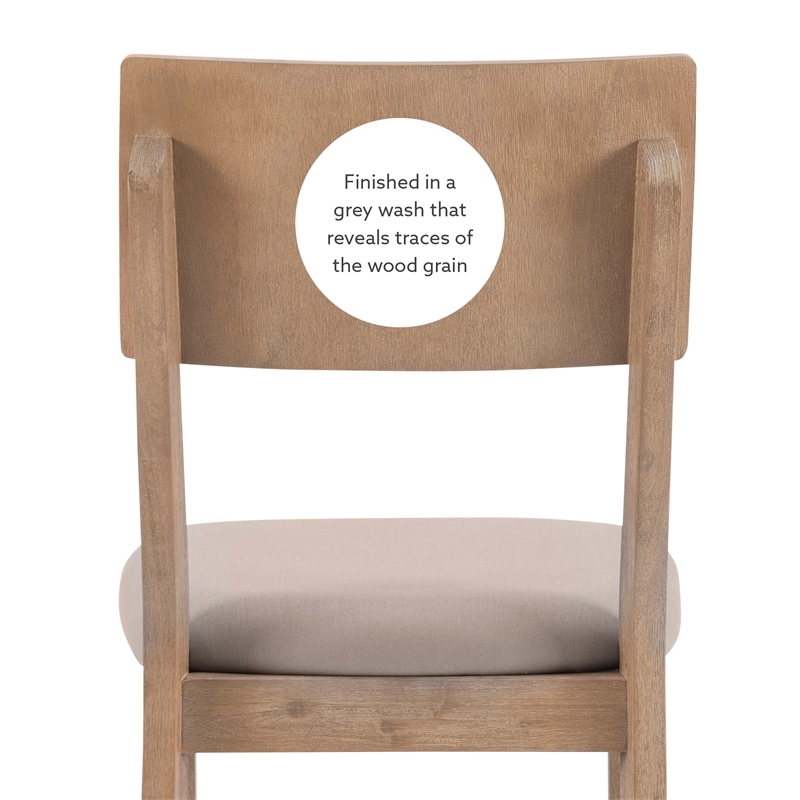 Pemberly Row Set of 2 Dining Chairs Wood with Cotton-Linen Gray Wash Finish
