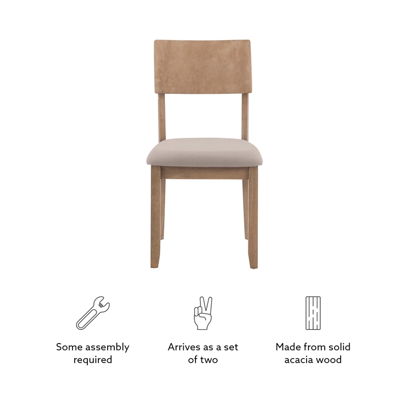 Pemberly Row Set of 2 Dining Chairs Wood with Cotton-Linen Gray Wash Finish