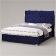 Pemberly Row Tufted East King Velour Platform Bed with Slats in Blue