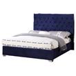 Pemberly Row Tufted East King Velour Platform Bed with Slats in Blue