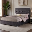 Pemberly Row Tufted Cali King Velour Platform Bed with Chrome Frame in Grey