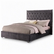 Pemberly Row Tufted Cali King Velour Platform Bed with Chrome Frame in Grey