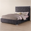 Pemberly Row Tufted Cali King Velour Platform Bed with Chrome Frame in Grey