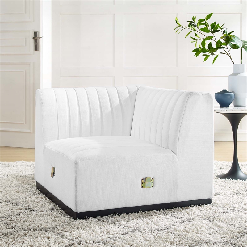 Pemberly Row Channel Tufted Fabric Left Corner Chair in White
