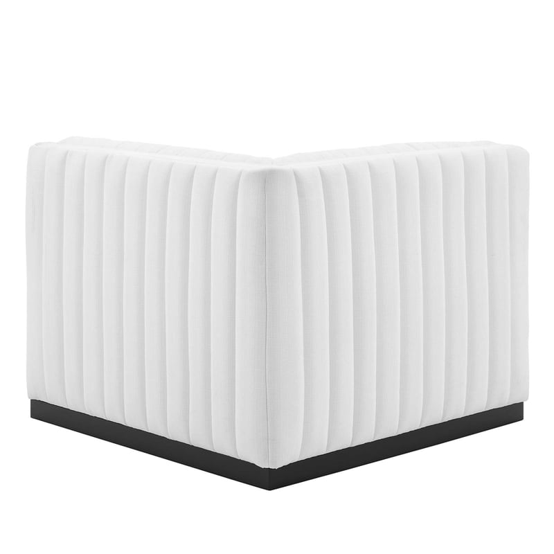 Pemberly Row Channel Tufted Fabric Left Corner Chair in White