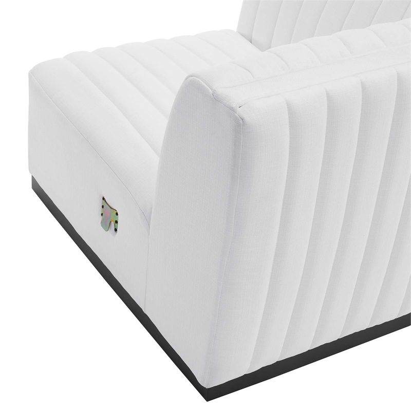 Pemberly Row Channel Tufted Fabric Left Corner Chair in White