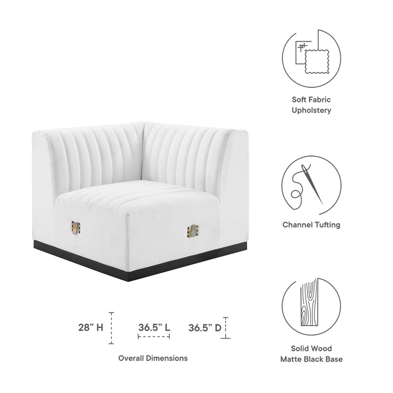 Pemberly Row Channel Tufted Fabric Left Corner Chair in White