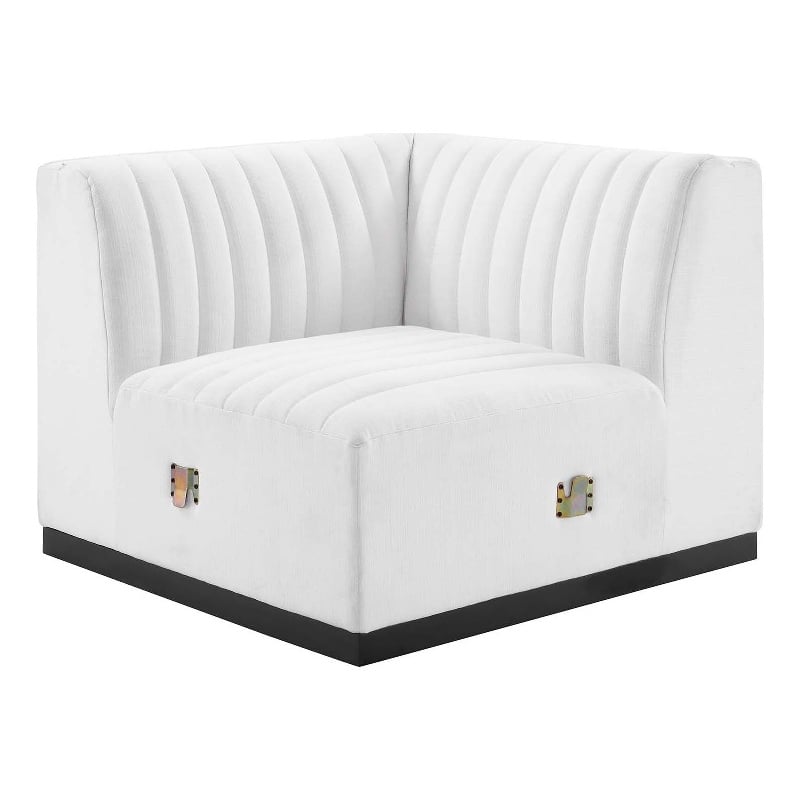 Pemberly Row Channel Tufted Fabric Left Corner Chair in White