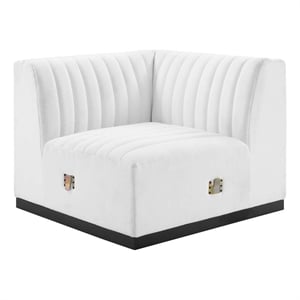 Pemberly Row Channel Tufted Fabric Left Corner Chair in White