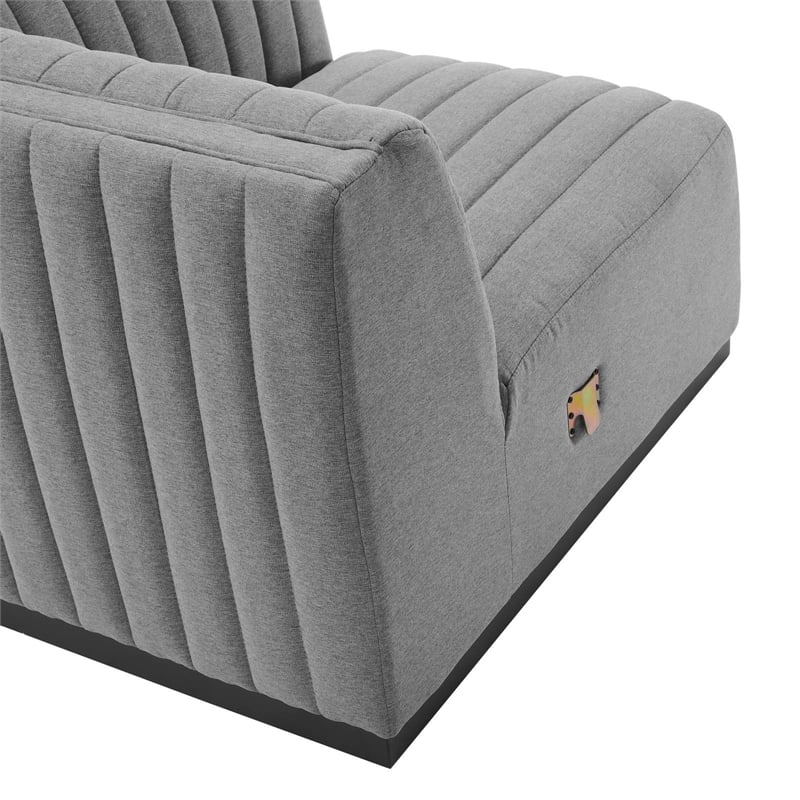 Pemberly Row Modern Channel Tufted Right-Arm Chair in Light Gray