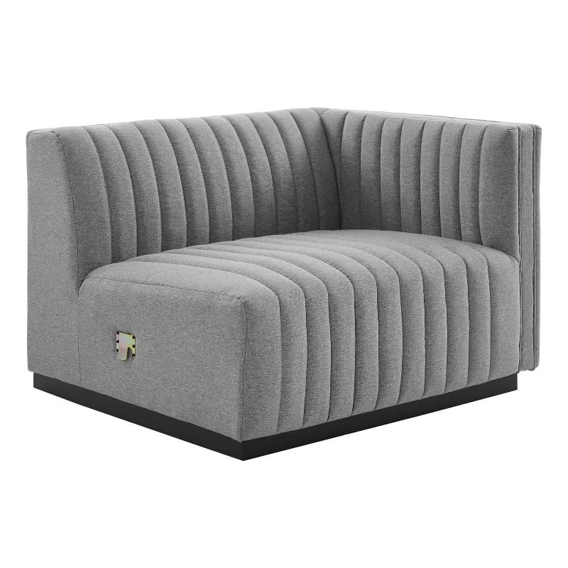 Pemberly Row Modern Channel Tufted Right-Arm Chair in Light Gray