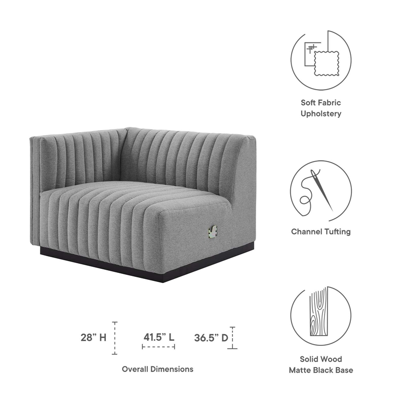Pemberly Row Modern Channel Tufted Left-Arm Chair in Light Gray