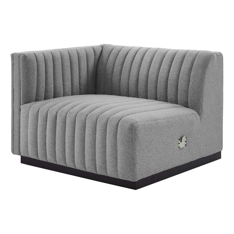 Pemberly Row Modern Channel Tufted Left-Arm Chair in Light Gray