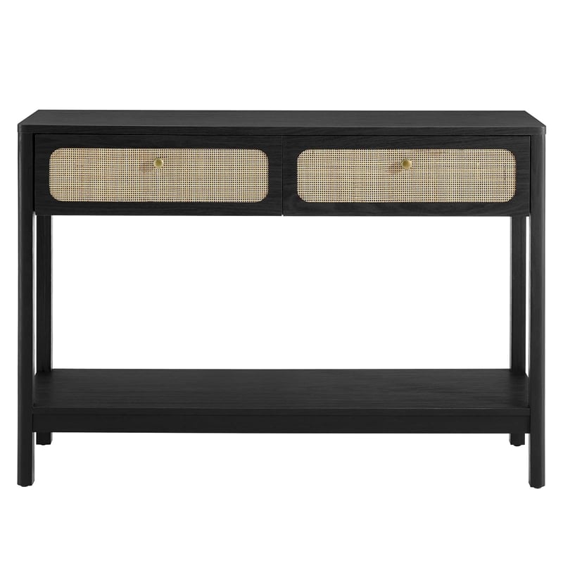 Pemberly Row Wood Console Table with Full-Glide Drawers in Black