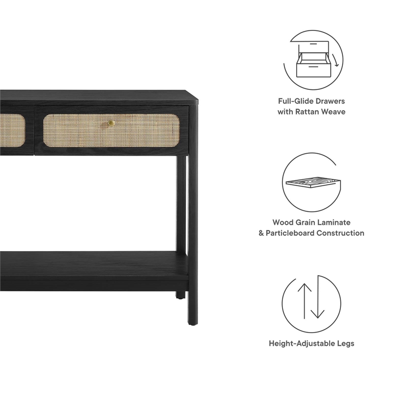Pemberly Row Wood Console Table with Full-Glide Drawers in Black