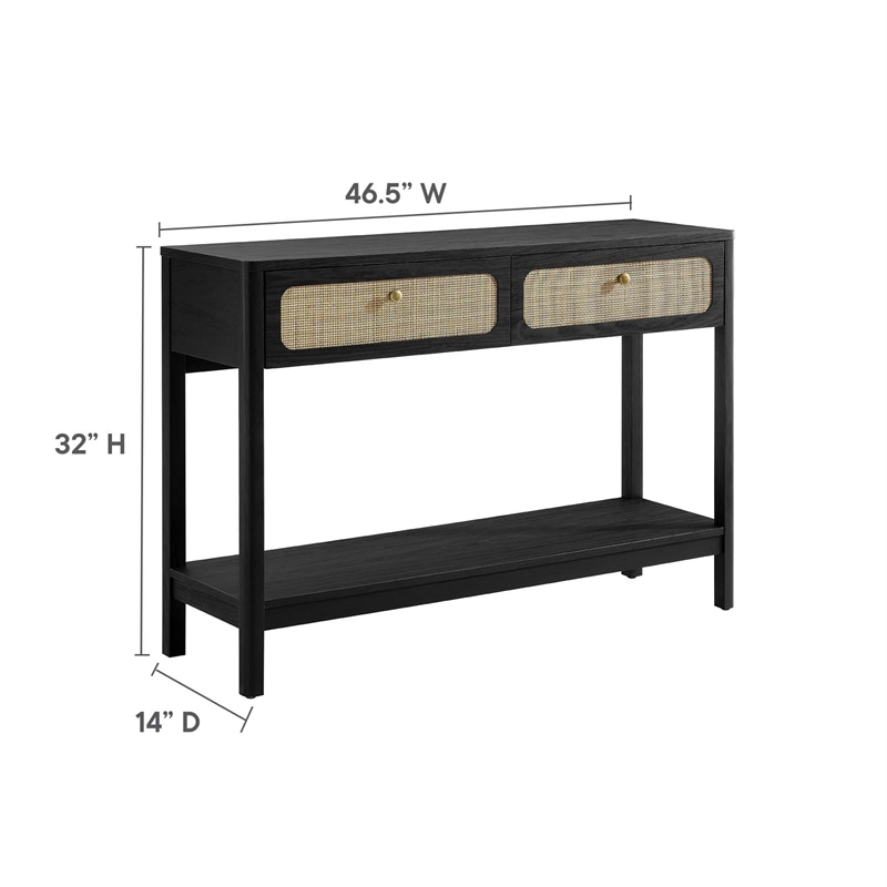 Pemberly Row Wood Console Table with Full-Glide Drawers in Black