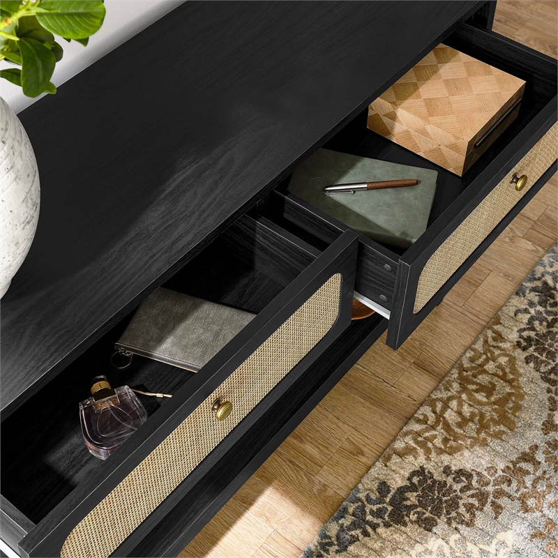 Pemberly Row Wood Console Table with Full-Glide Drawers in Black